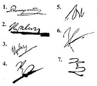 Подписи Бонапарта Наполеона, которые видоизменялись в течение жизни.